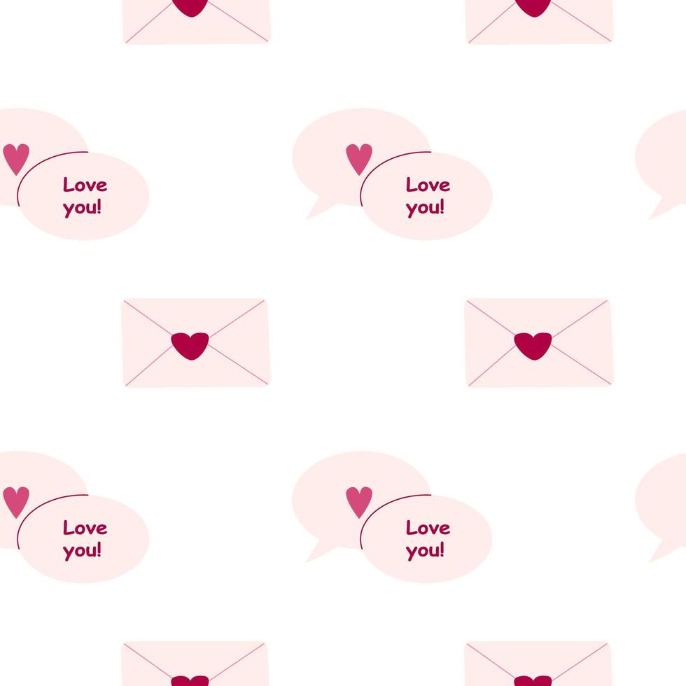 seamless patern of love messages and envelopes on a white background. Valentine's Day vector