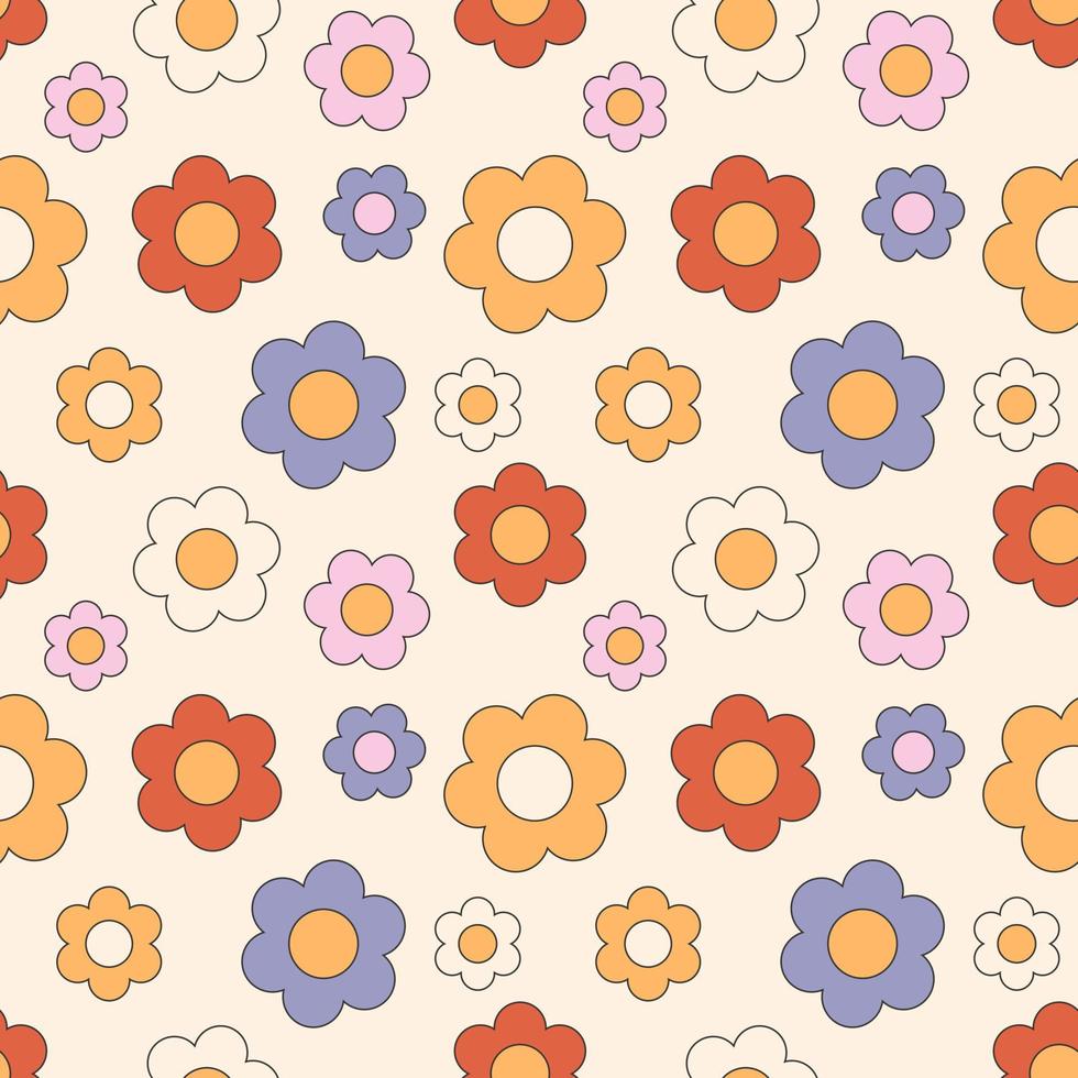 Trendy groovy floral daisy pattern. 70s 60s aesthetics. Vintage vector. vector