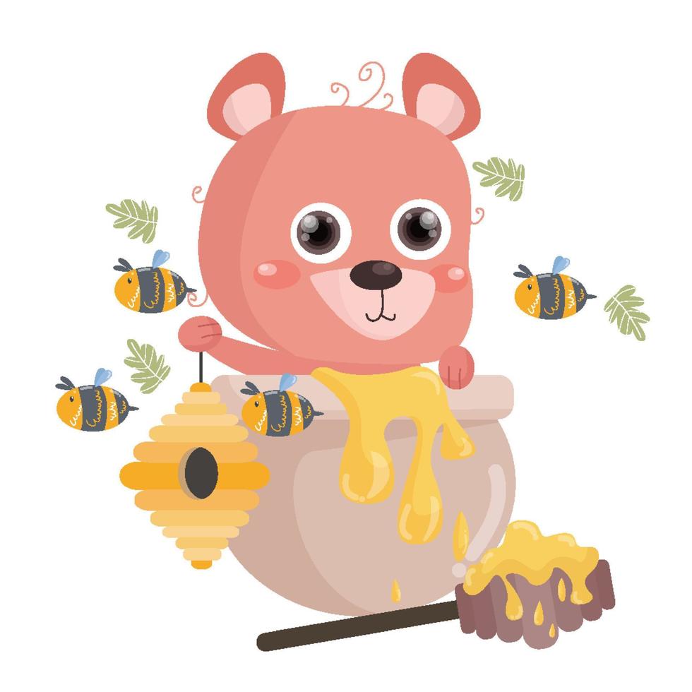 ilustración plana de oso lindo adecuada para el diseño de niños vector