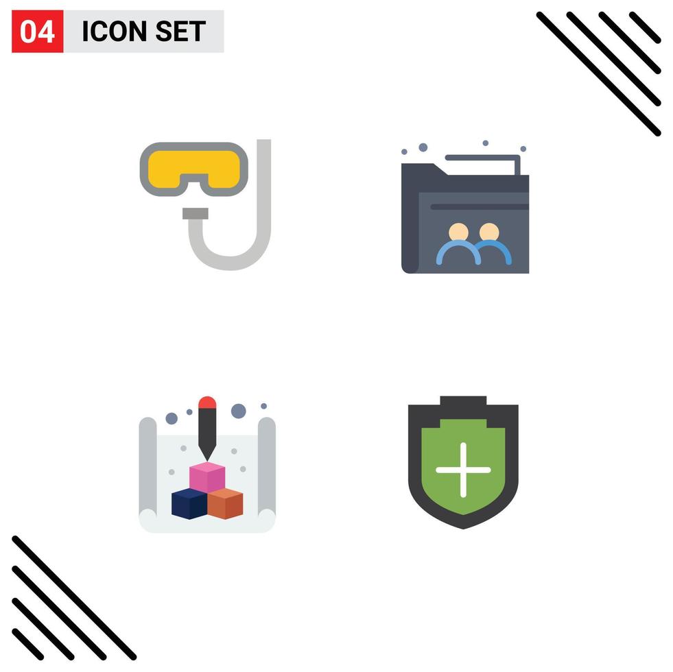 Set of 4 Modern UI Icons Symbols Signs for beach blueprint underwater file web Editable Vector Design Elements