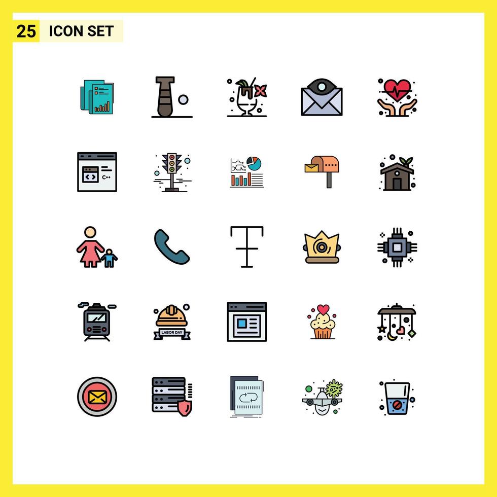 Group of 25 Filled line Flat Colors Signs and Symbols for email contact bat communication food Editable Vector Design Elements