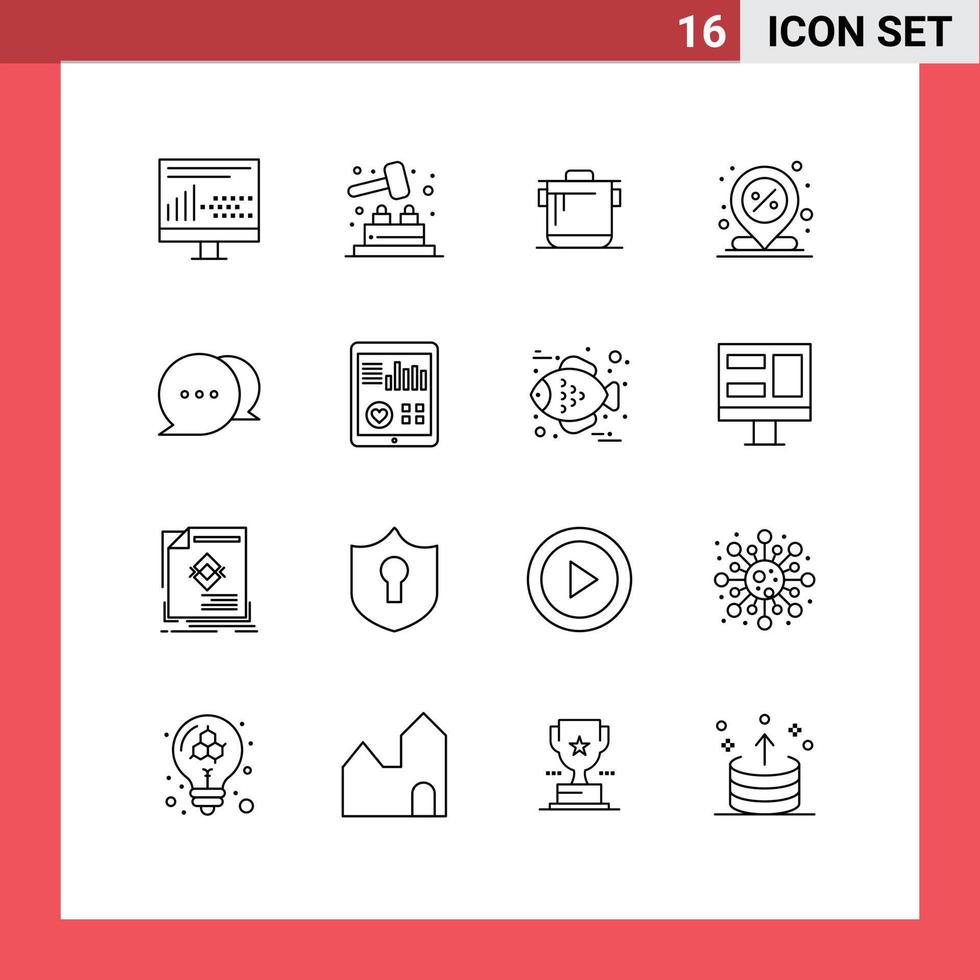 Set of 16 Vector Outlines on Grid for chat percent cooker location center Editable Vector Design Elements