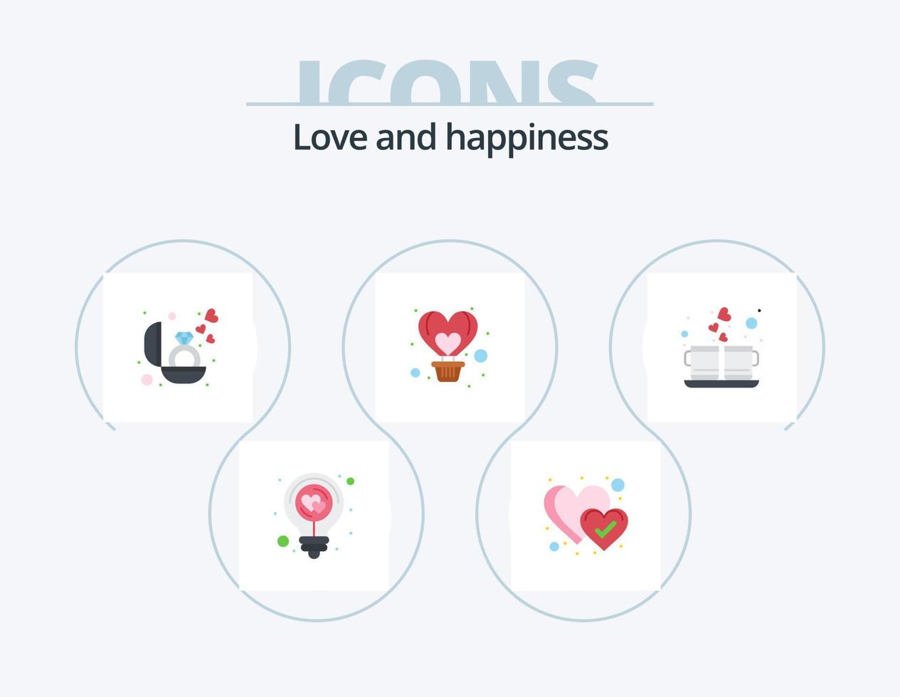 amor plano icono paquete 5 diseño de iconos. café. corazón. compromiso. volar. aire vector