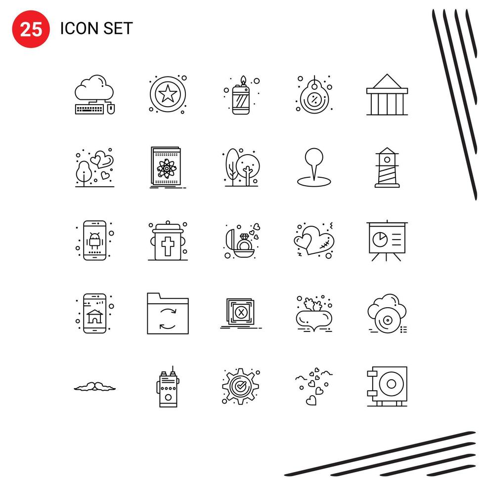 conjunto de 25 iconos modernos de la interfaz de usuario signos de símbolos para los elementos de diseño vectorial editables de la etiqueta de fuego de descuento de ciudadela vector