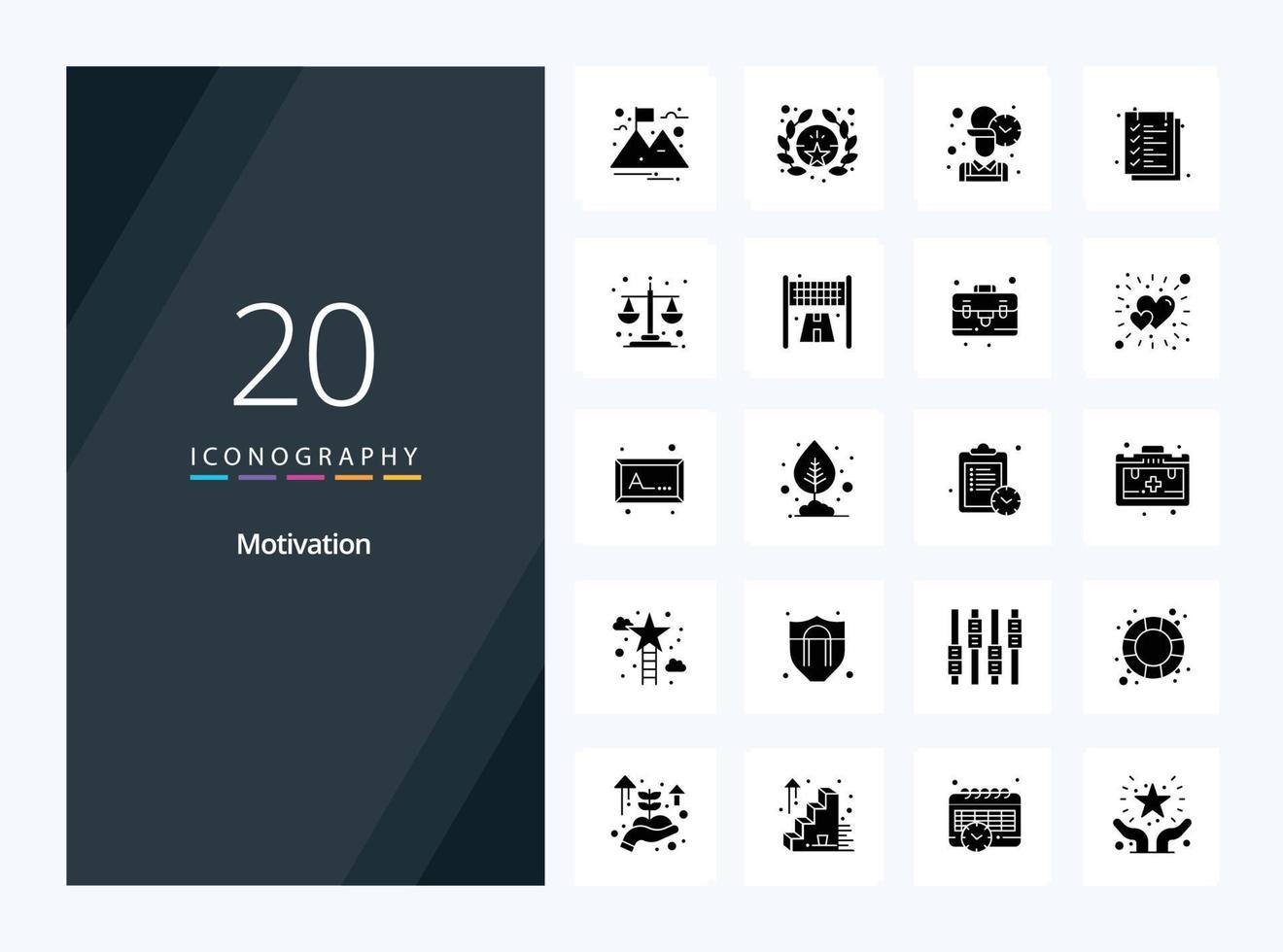 20 Motivation Solid Glyph icon for presentation vector