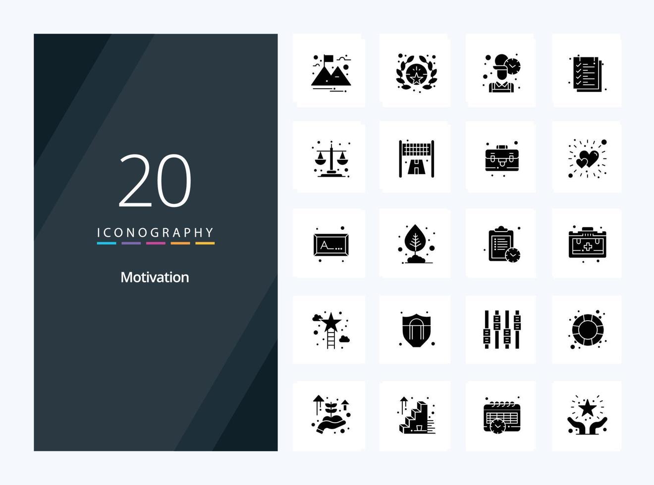 20 icono de glifo sólido de motivación para presentación vector