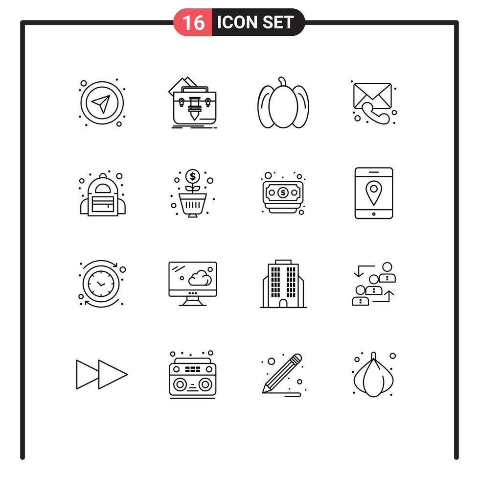 Modern Set of 16 Outlines and symbols such as school message briefcase call medical Editable Vector Design Elements