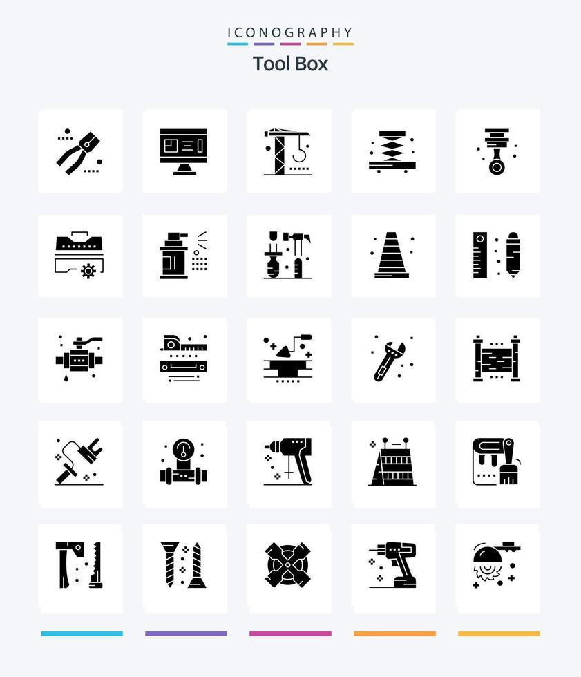 Creative Tools 25 Glyph Solid Black icon pack  Such As garage. tools. planning. industry. tools vector
