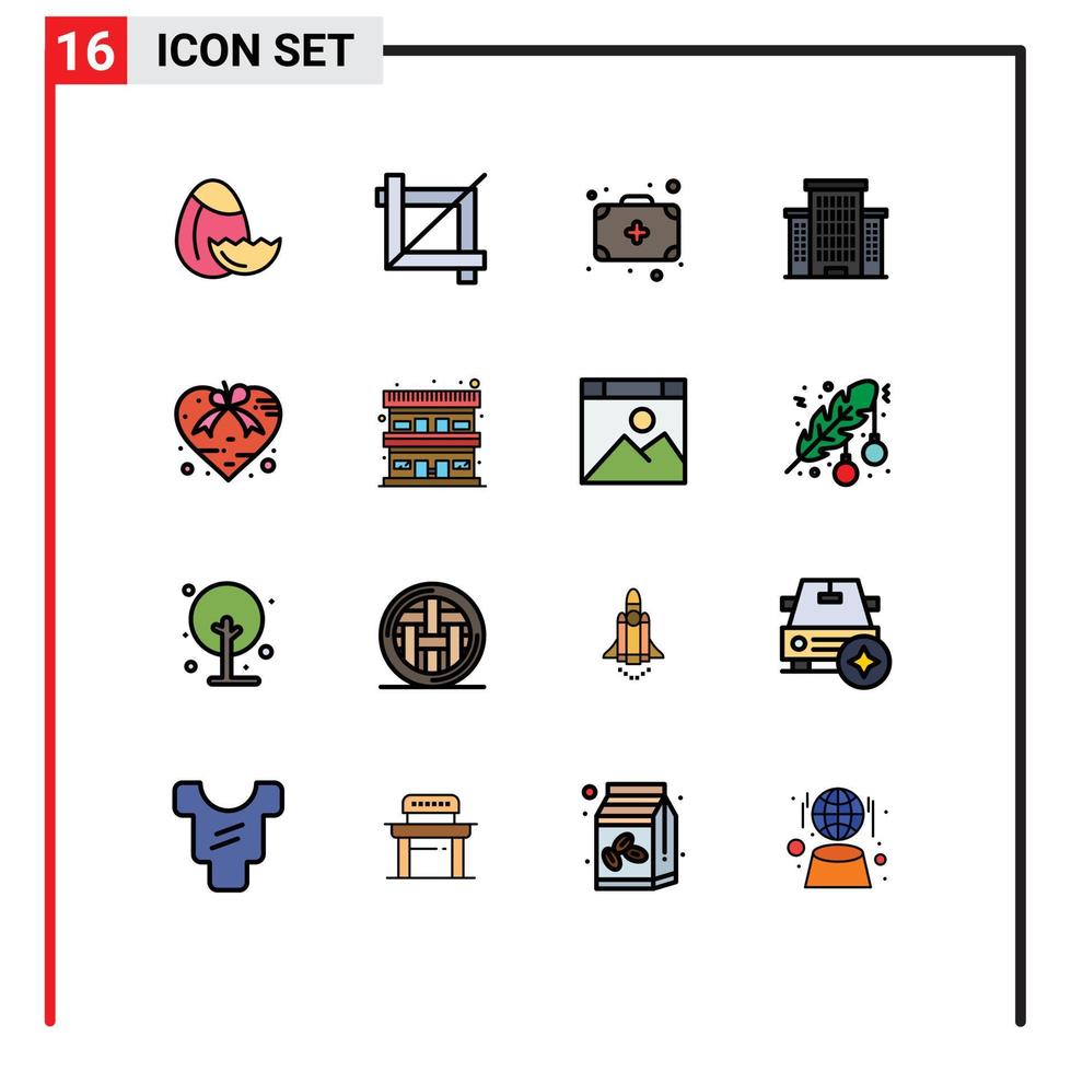 paquete de iconos de vector de stock de 16 signos y símbolos de línea para elementos de diseño de vector creativo editable de corazón de cinta de medicina de san valentín de motel