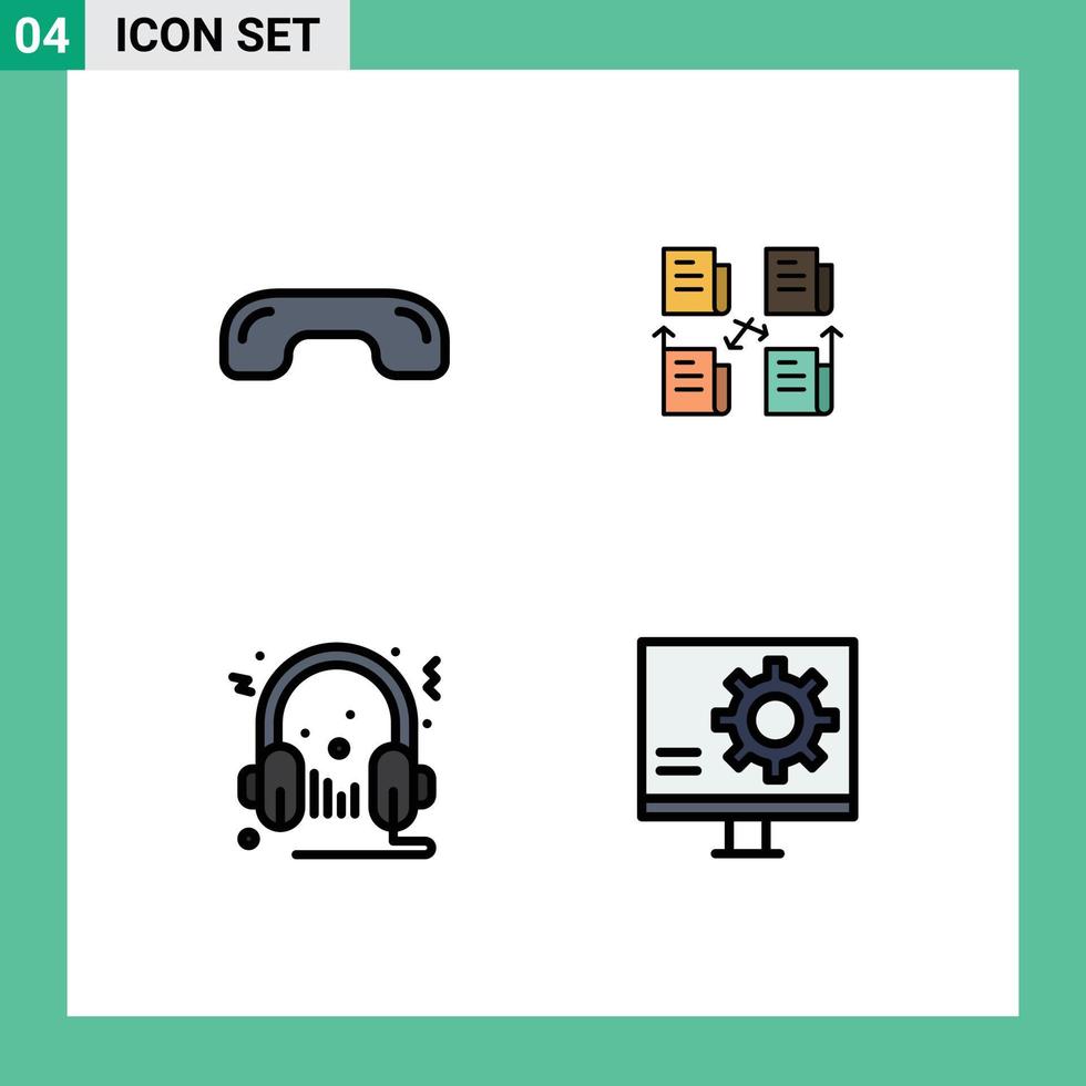 Mobile Interface Filledline Flat Color Set of 4 Pictograms of decline privacy phone file speaker Editable Vector Design Elements