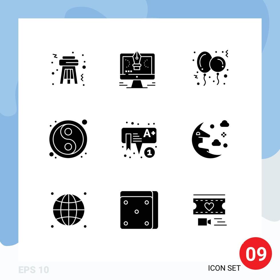 User Interface Pack of 9 Basic Solid Glyphs of education year balloon new chinese Editable Vector Design Elements