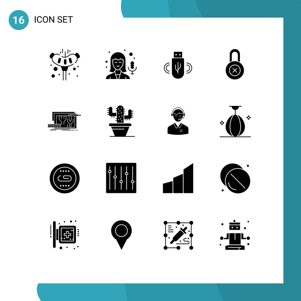 Set of 16 Vector Solid Glyphs on Grid for design blueprint share architecture private Editable Vector Design Elements