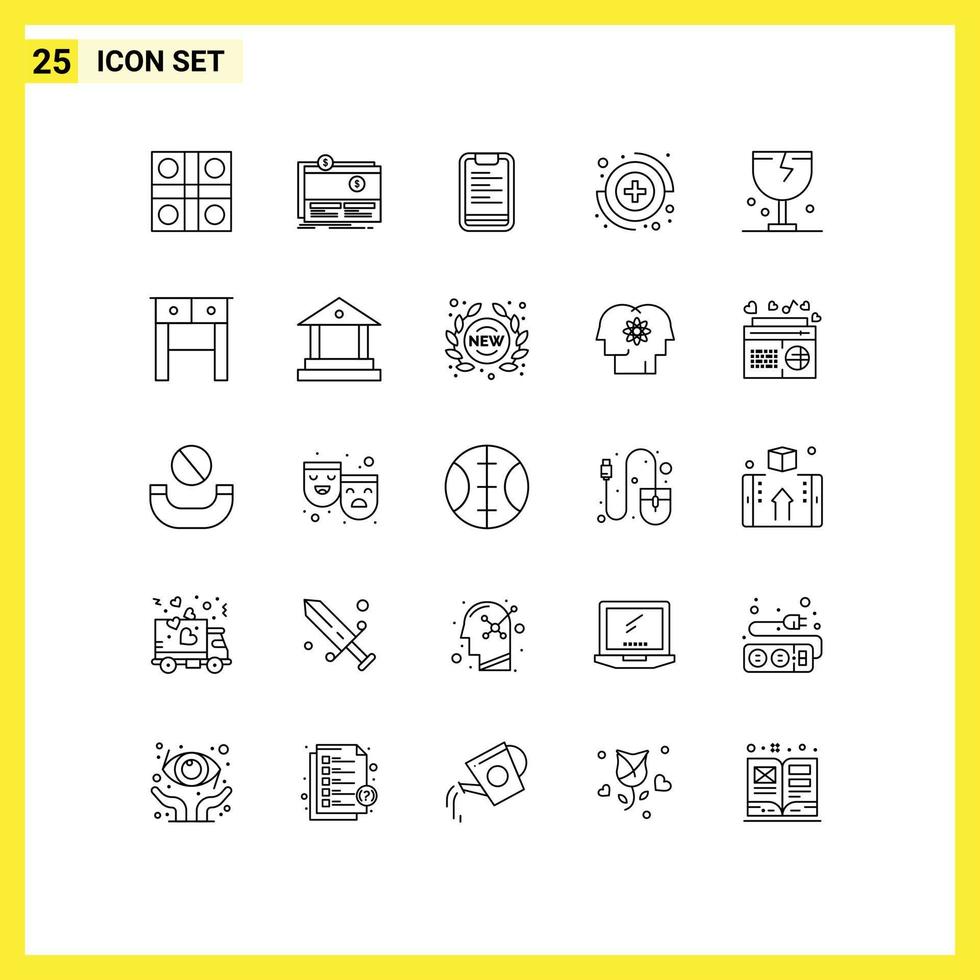 paquete de iconos de vector de stock de 25 signos y símbolos de línea para elementos de diseño de vector editables de tablero de captura de plataforma médica de precaución