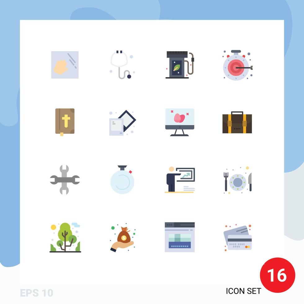 paquete de 16 signos y símbolos de colores planos modernos para medios de impresión web, como el objetivo de la ecología del libro de Pascua, paquete editable de elementos de diseño de vectores creativos