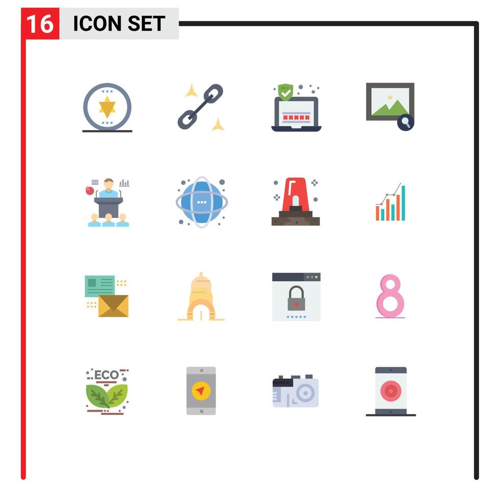 Group of 16 Modern Flat Colors Set for data presentation laptop convention business Editable Pack of Creative Vector Design Elements
