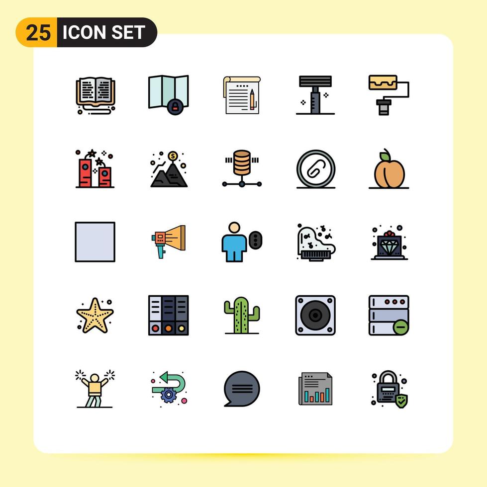 paquete de 25 colores planos creativos de líneas llenas de elementos de diseño de vectores editables de salón de rodillos estudiante maquinilla de afeitar belleza