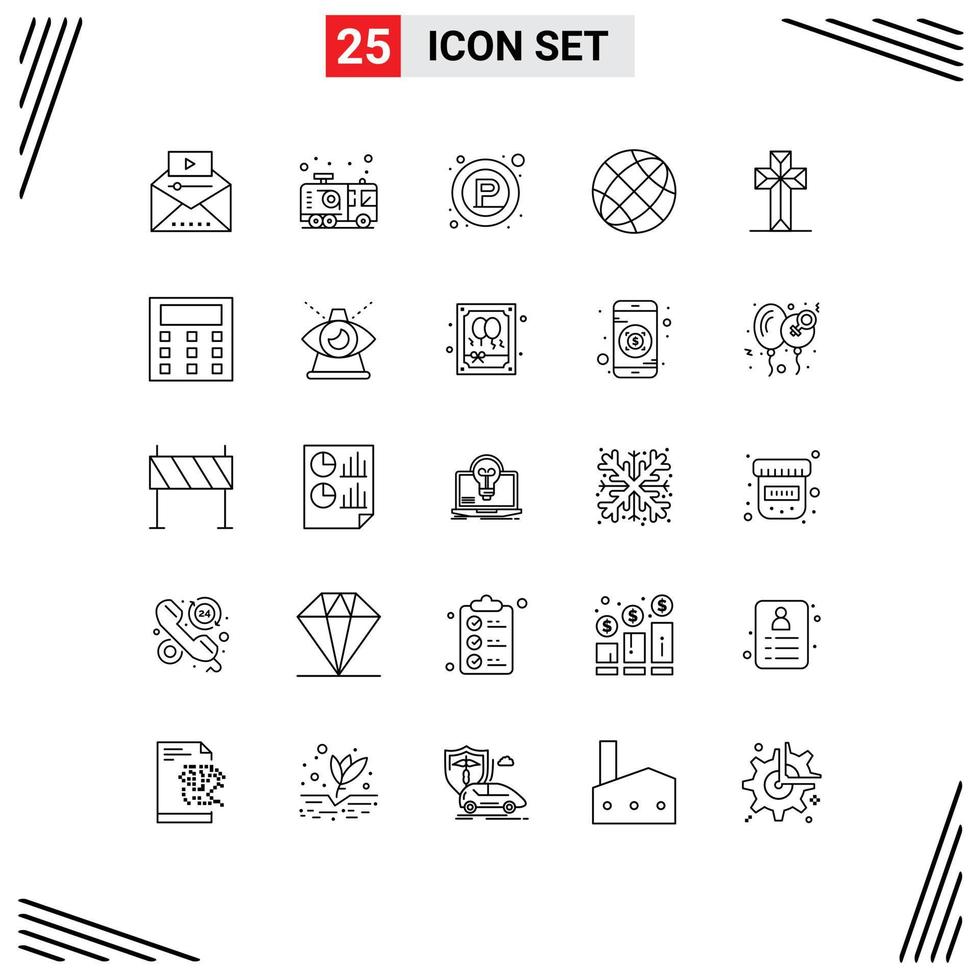 Group of 25 Modern Lines Set for earth contact firefighter communication public Editable Vector Design Elements