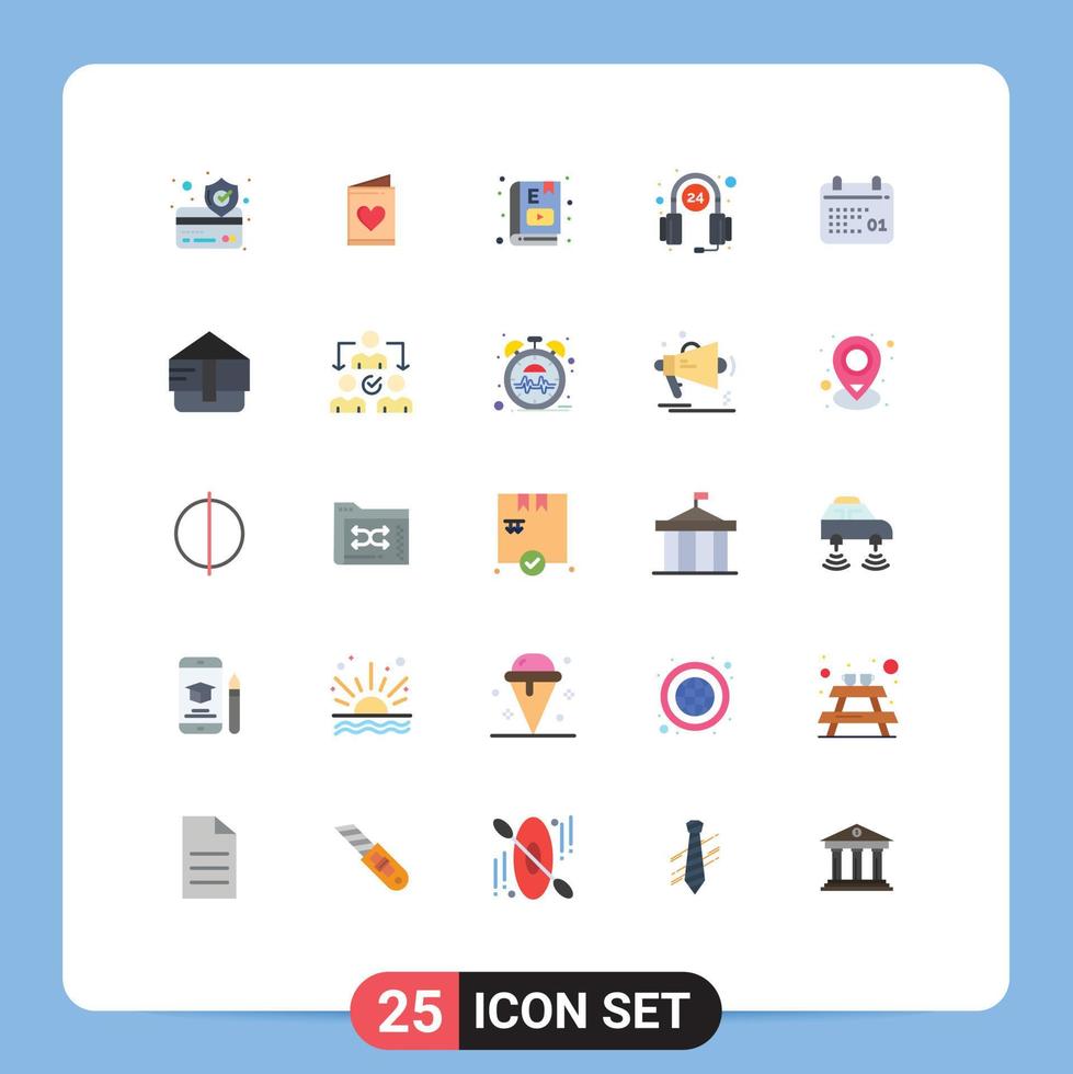 Universal Icon Symbols Group of 25 Modern Flat Colors of calendar service e learning hours customer Editable Vector Design Elements