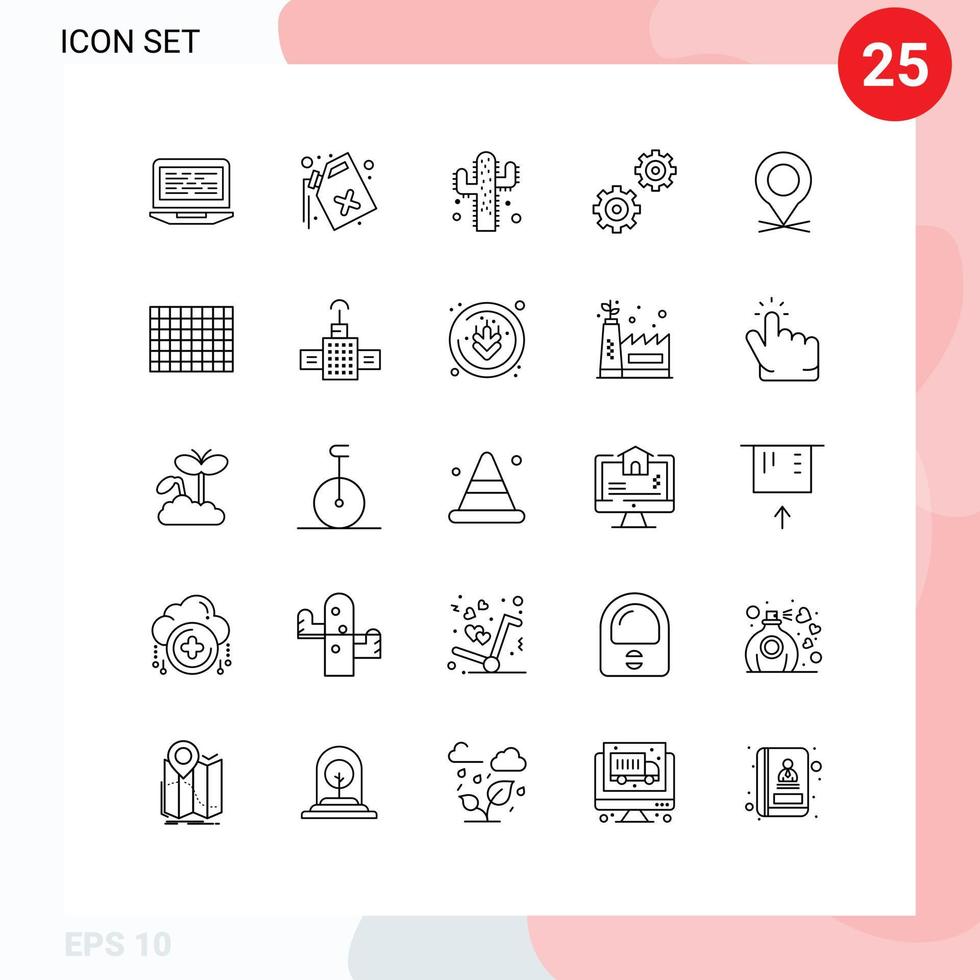 Pack of 25 Modern Lines Signs and Symbols for Web Print Media such as pointer location waste options controls Editable Vector Design Elements