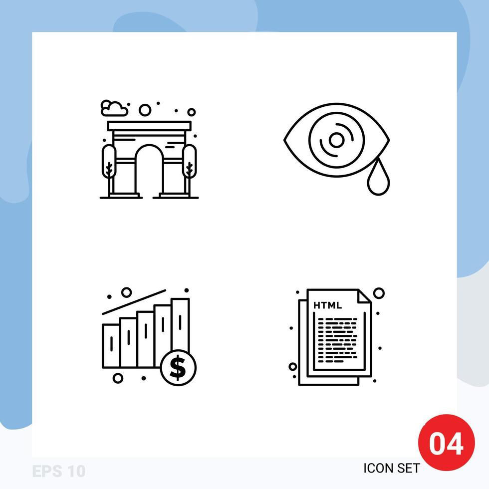 Group of 4 Modern Filledline Flat Colors Set for architecture money gate tears design Editable Vector Design Elements