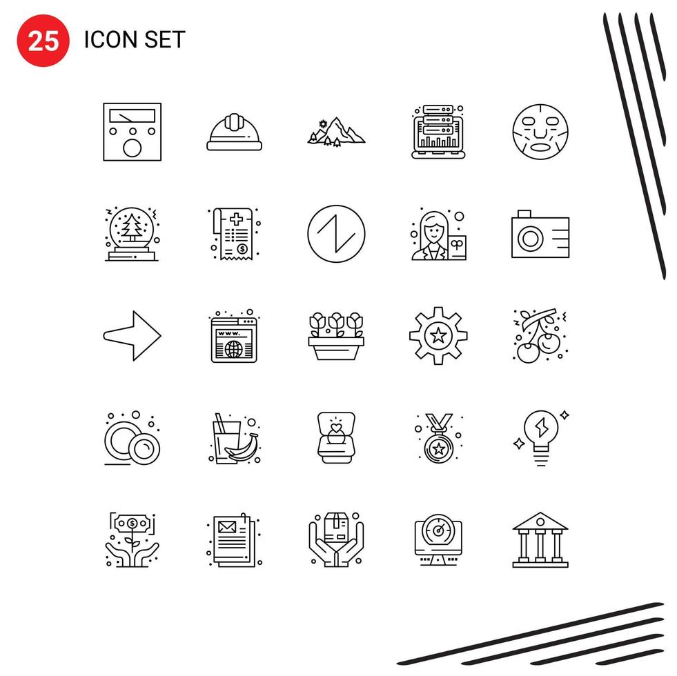 Universal Icon Symbols Group of 25 Modern Lines of beauty statistic landscape hosting analysis Editable Vector Design Elements