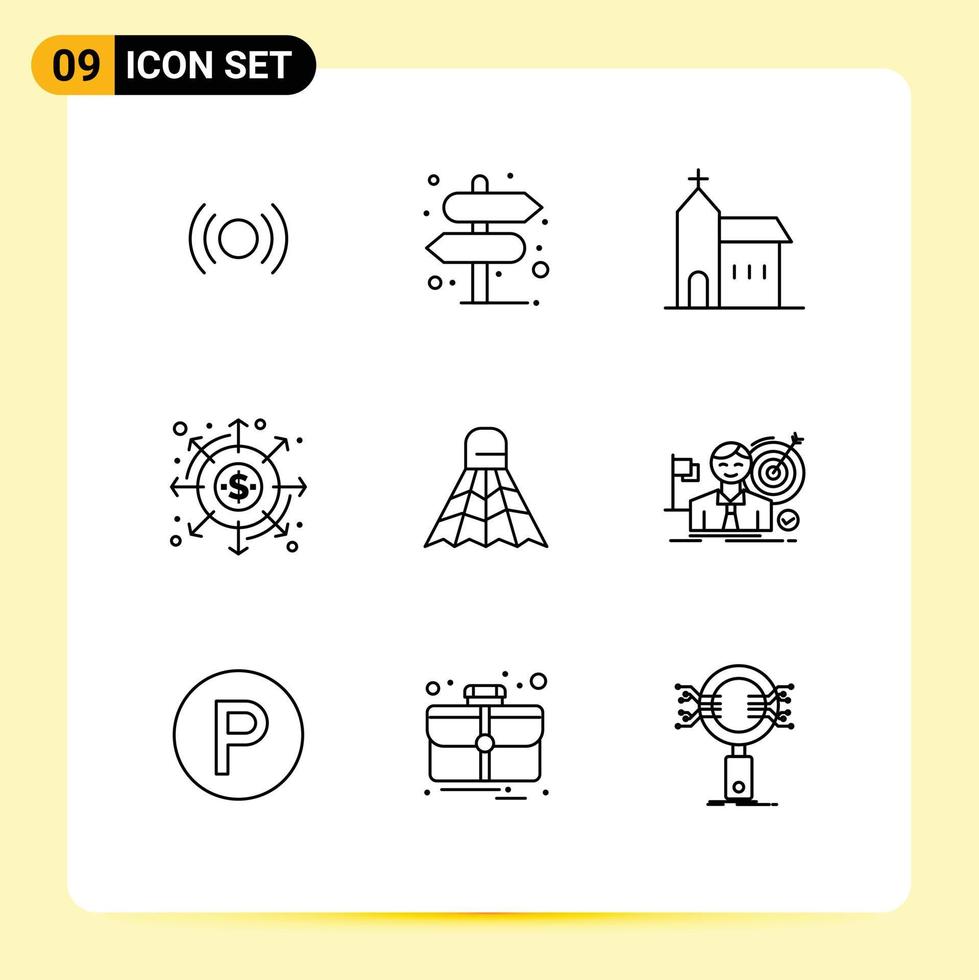 Modern Set of 9 Outlines and symbols such as money dividends right distribution historic Editable Vector Design Elements