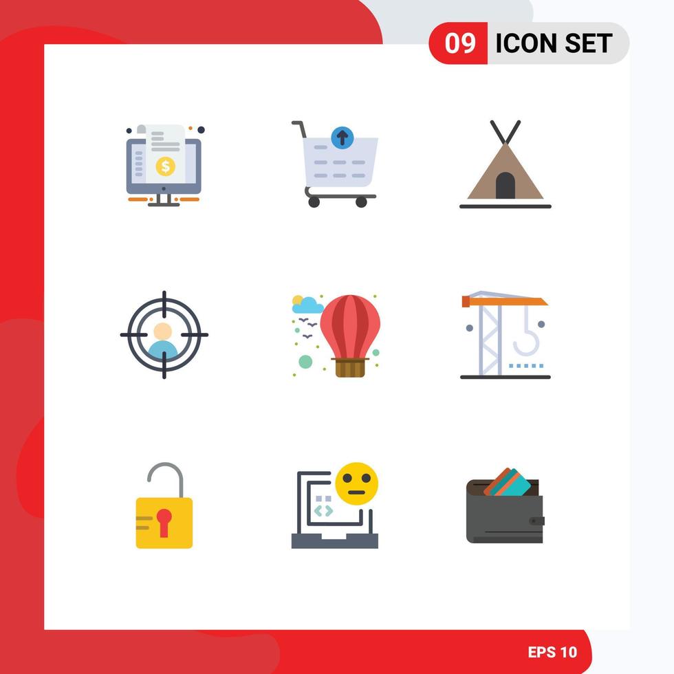 9 Universal Flat Colors Set for Web and Mobile Applications hot air holidays man target Editable Vector Design Elements