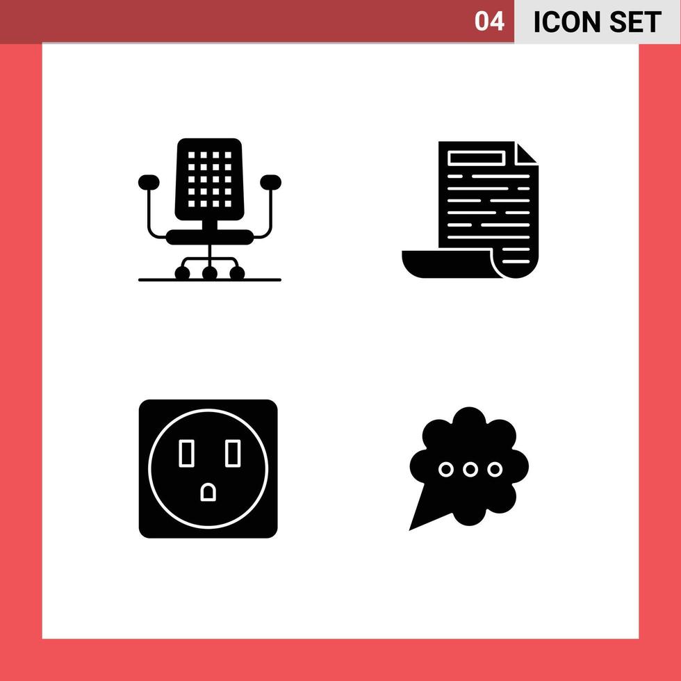 Group of 4 Modern Solid Glyphs Set for chair chat file electric Layer 1 Editable Vector Design Elements