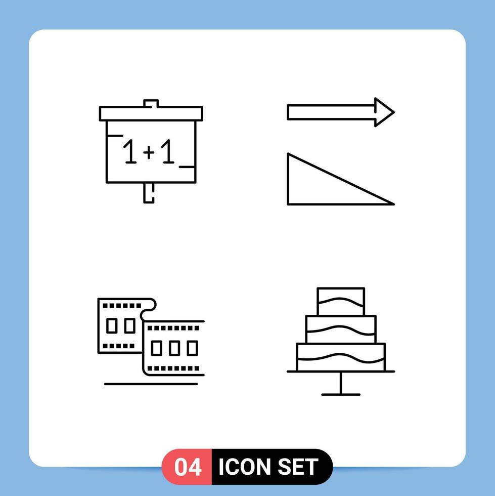 Group of 4 Modern Filledline Flat Colors Set for education film study sorting editor Editable Vector Design Elements