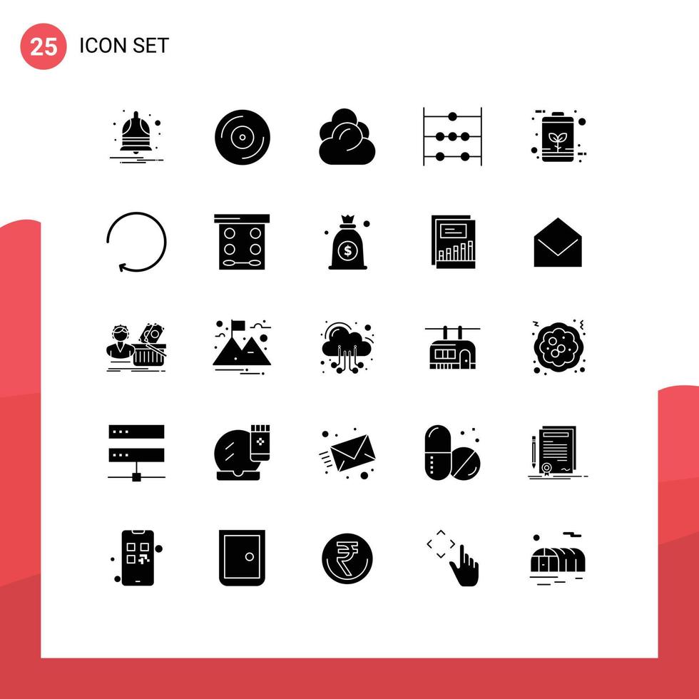 25 Universal Solid Glyphs Set for Web and Mobile Applications energy eco cloud battery math Editable Vector Design Elements