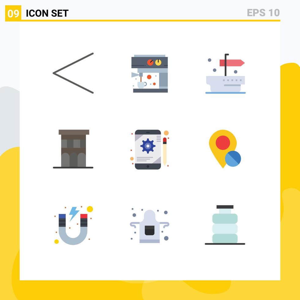 Flat Color Pack of 9 Universal Symbols of tablet configuration giving app property Editable Vector Design Elements