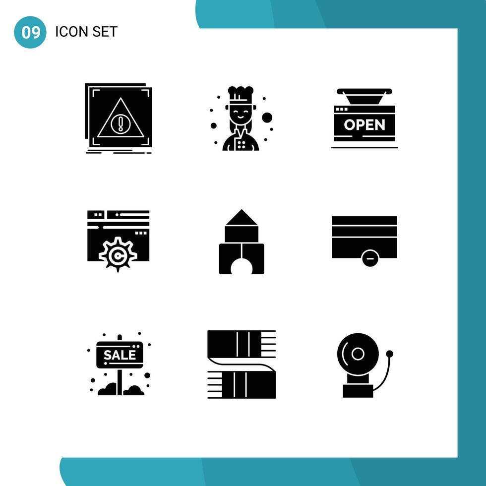 Universal Icon Symbols Group of 9 Modern Solid Glyphs of setting design female cook web web Editable Vector Design Elements