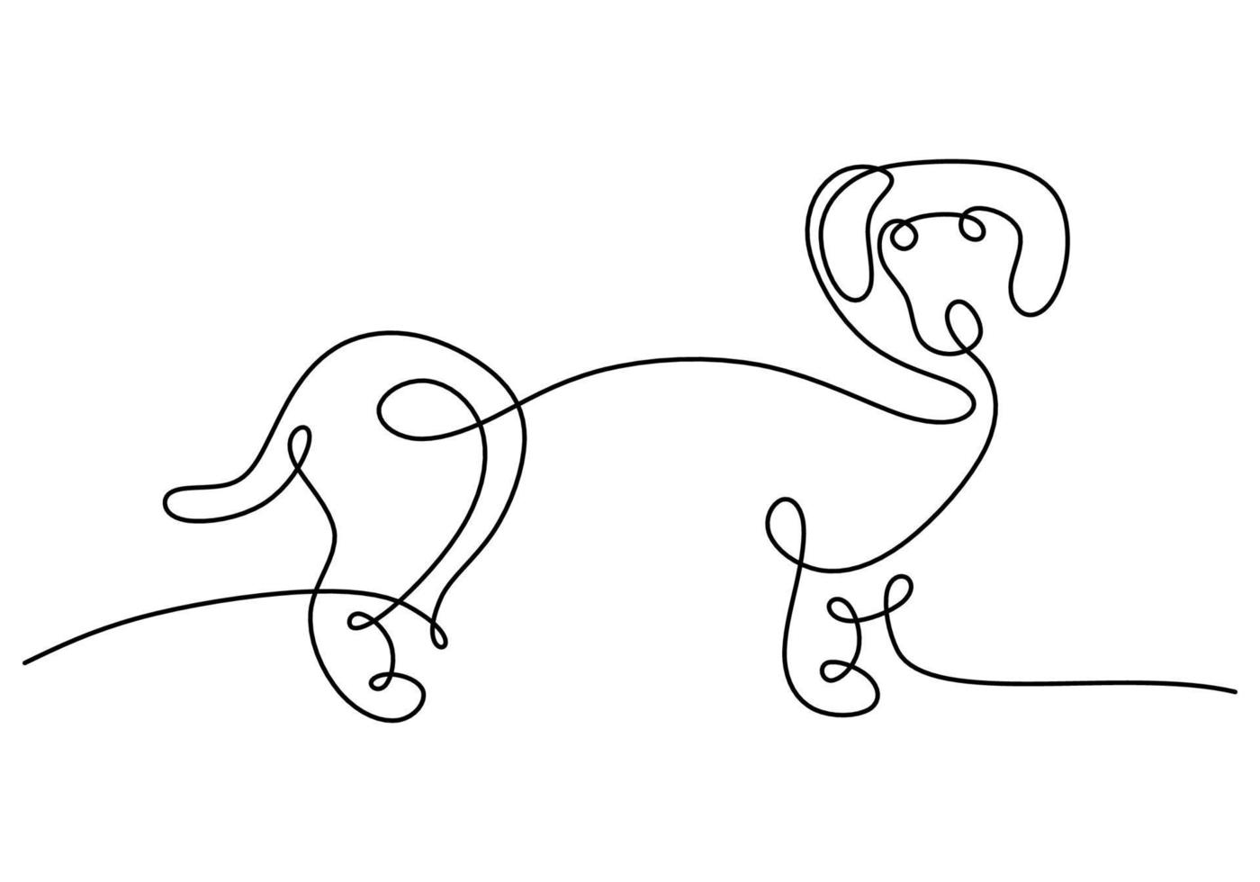 Hand drawn one single continuous line of puppy dog on white background vector