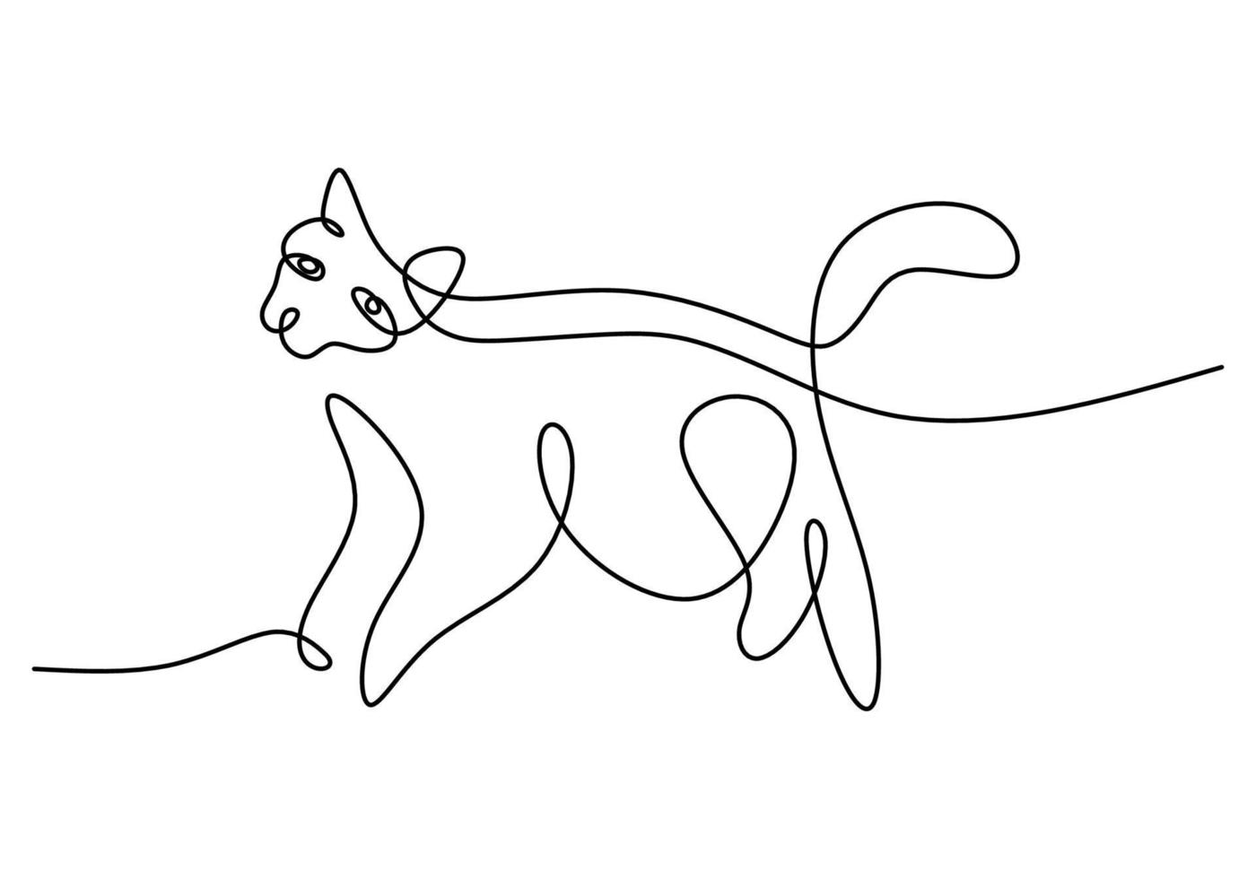 Hand drawing one line of cute cat isolated on white background. vector