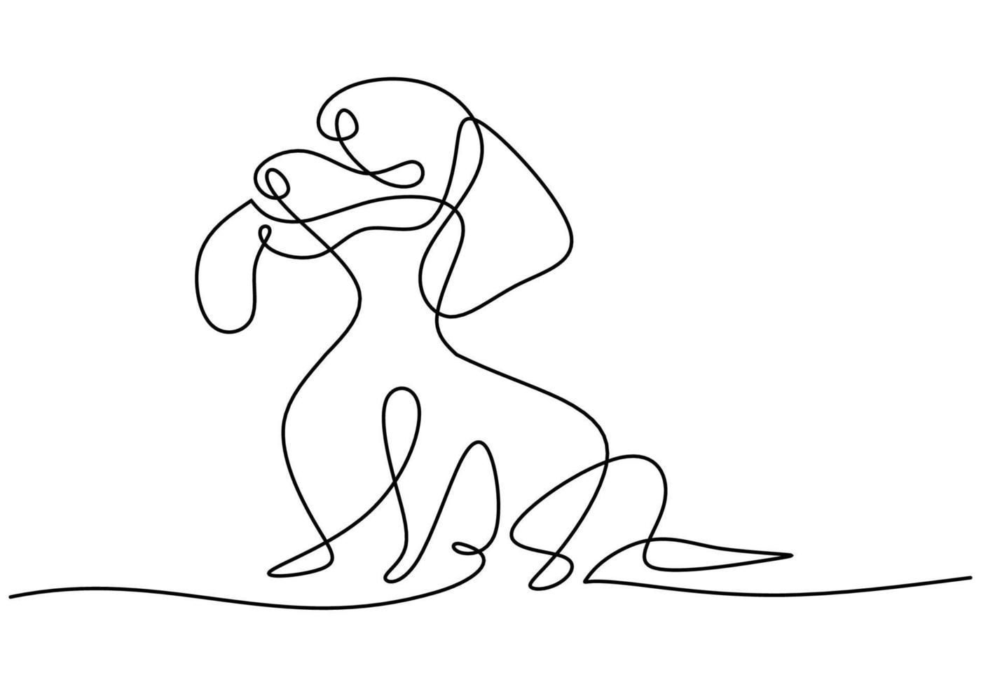 Hand drawn one single continuous line of little dog vector