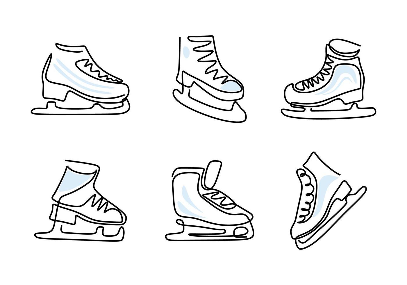 Hand drawing one line of shoes skate isolated on white background. vector