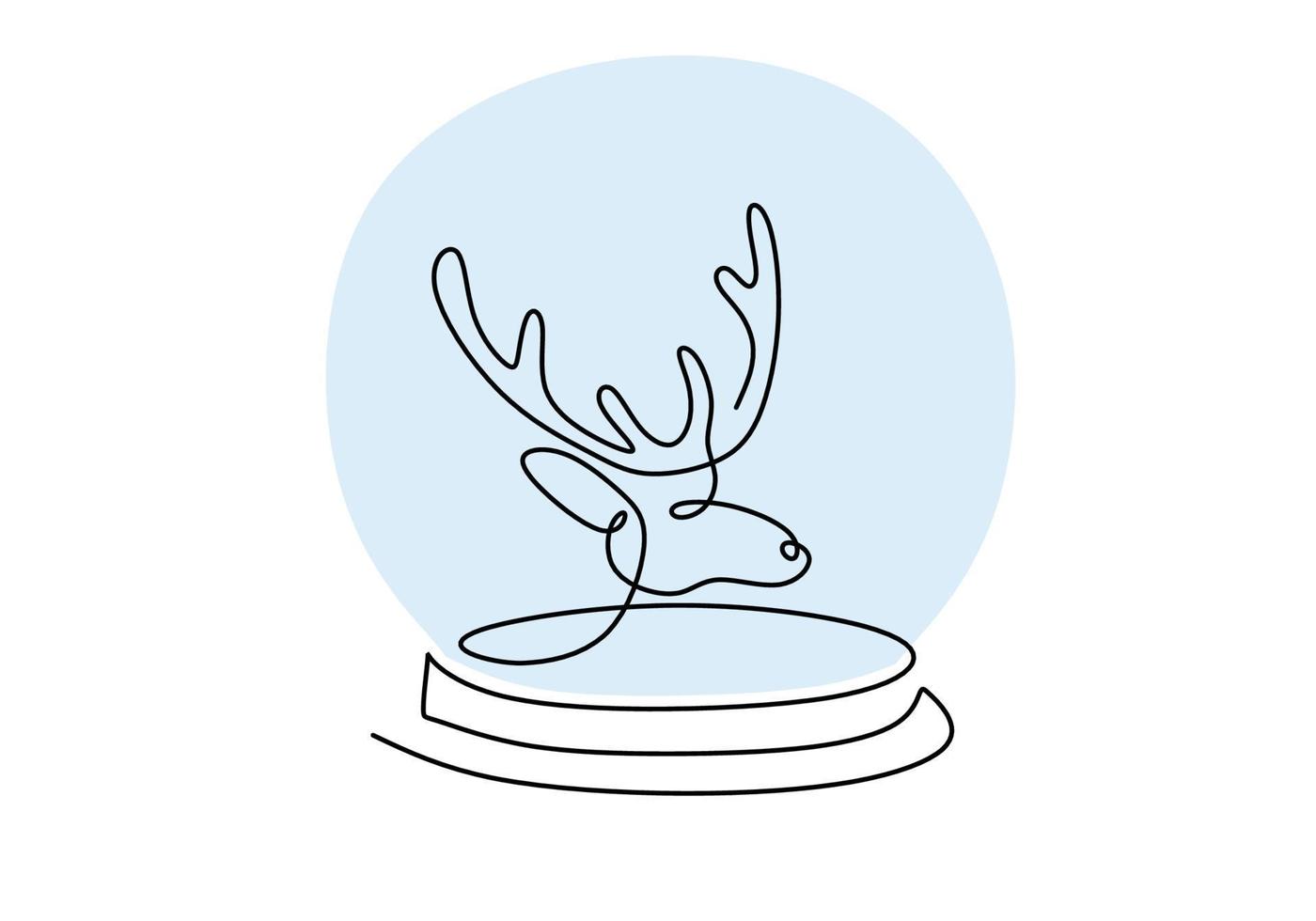 Hand drawing one line of deer head in glass on white background. vector