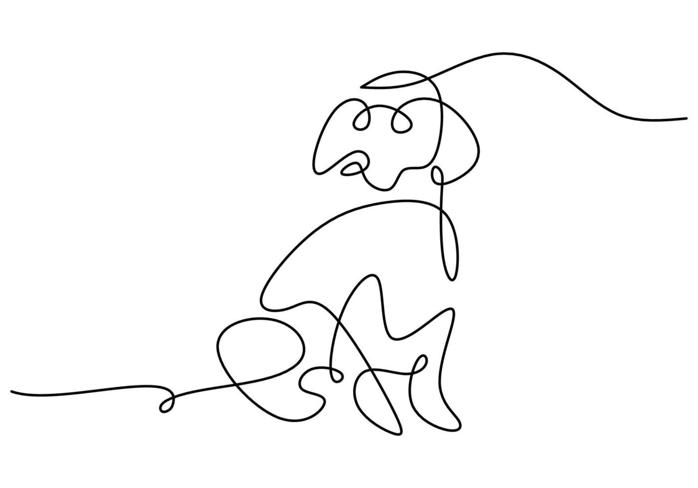 Hand drawn one single continuous line of dog on white background. vector