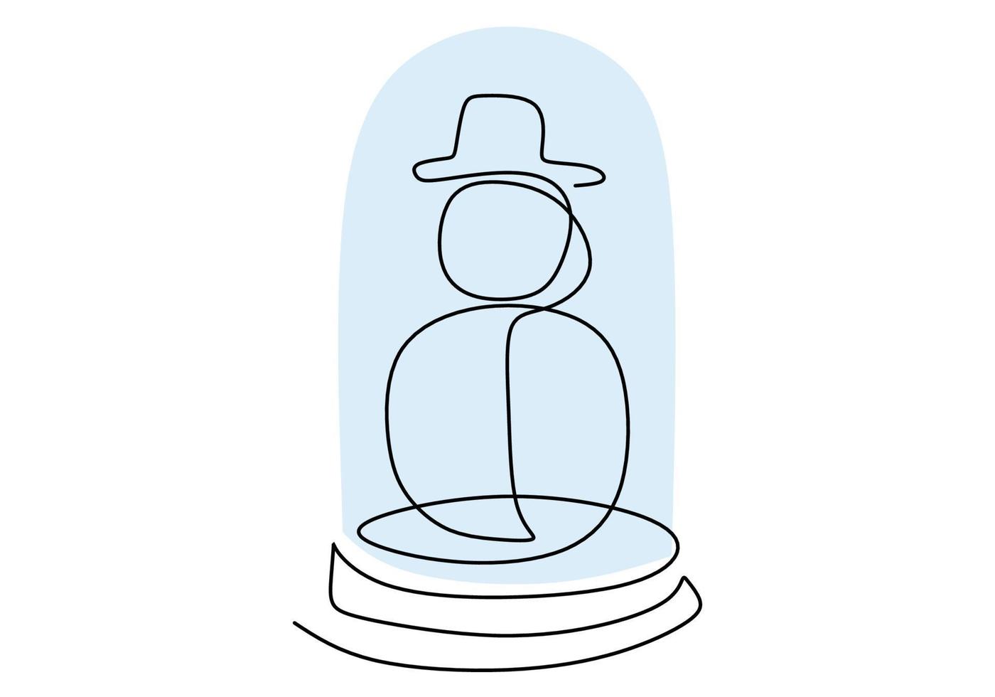 Hand drawing one line of snowman in glass on white background. vector