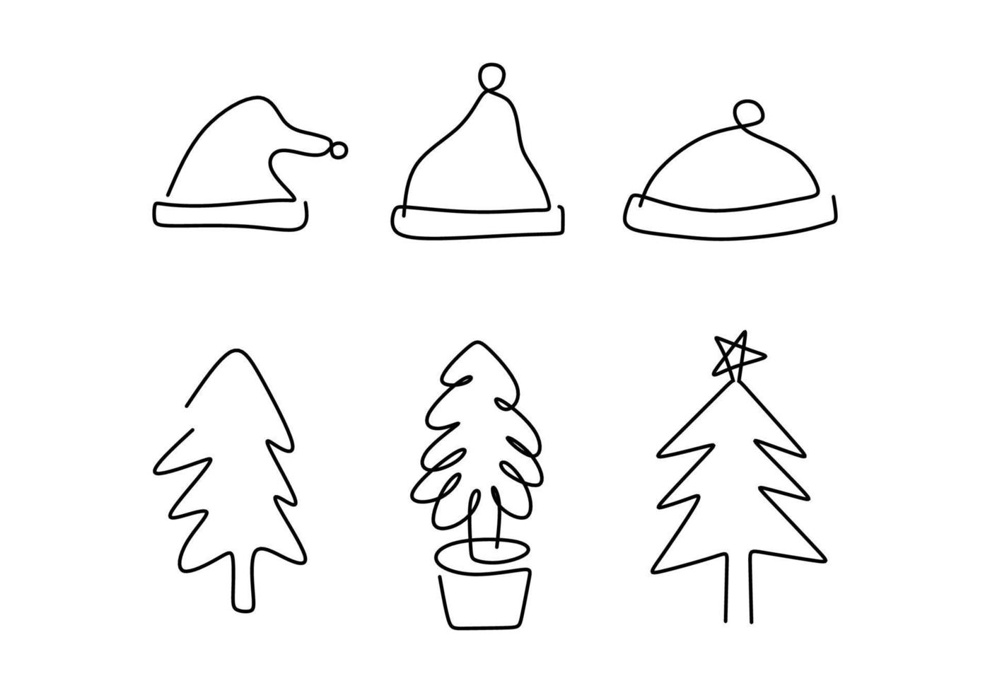 Hand drawing one line of winter stuff isolated on white background. vector