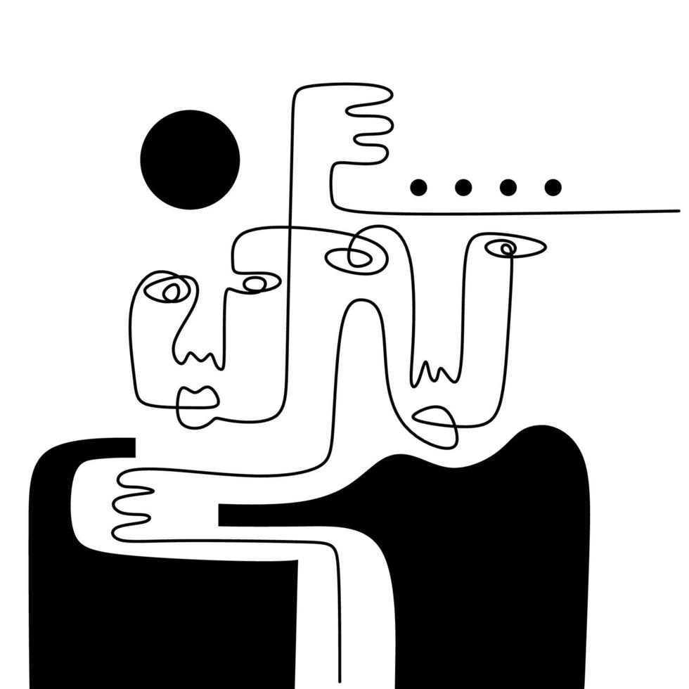 Hand drawing one line surreal primordial face on white background. vector