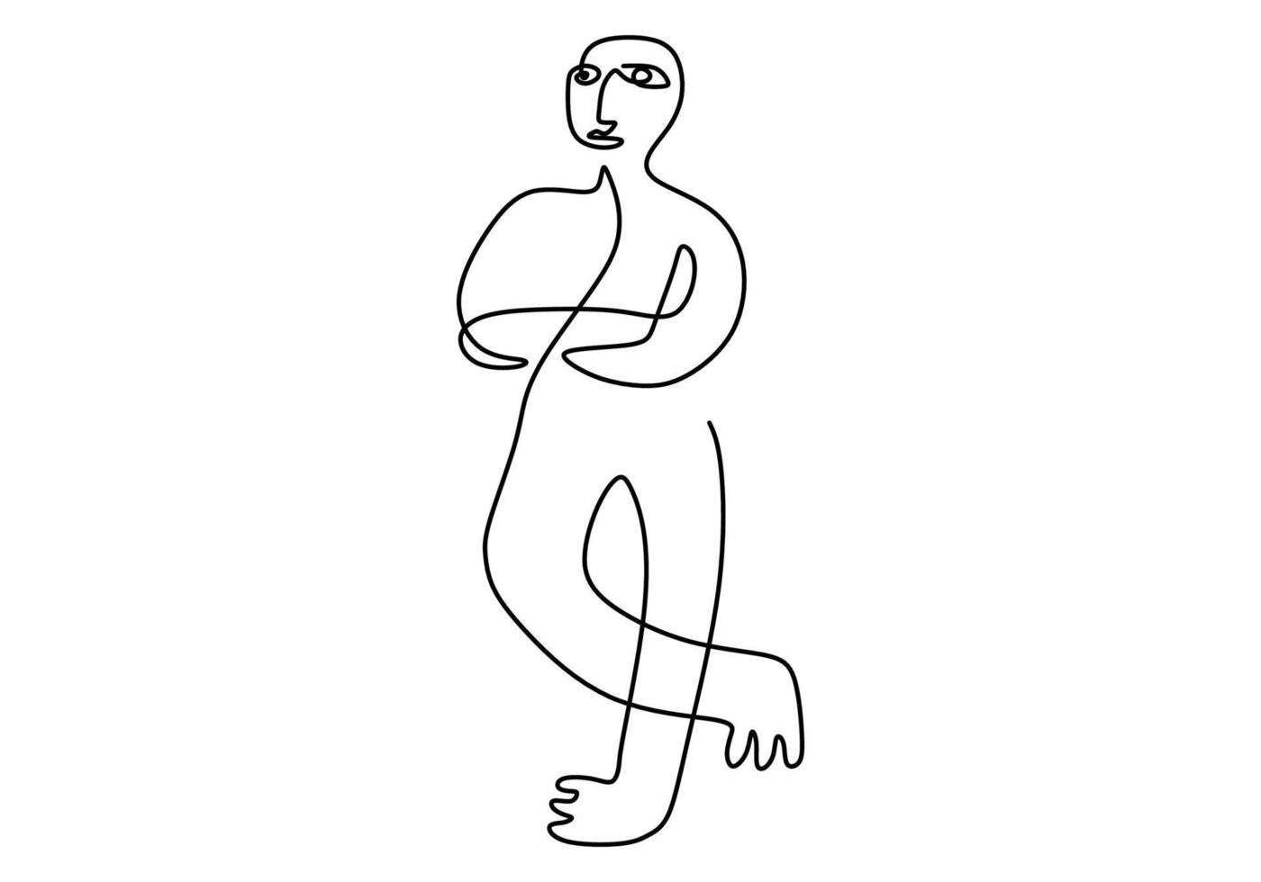 Hand drawn single line of primordial man body and face vector