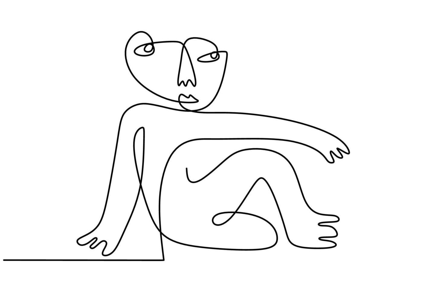 línea única dibujada a mano del cuerpo y la cara del hombre primordial vector