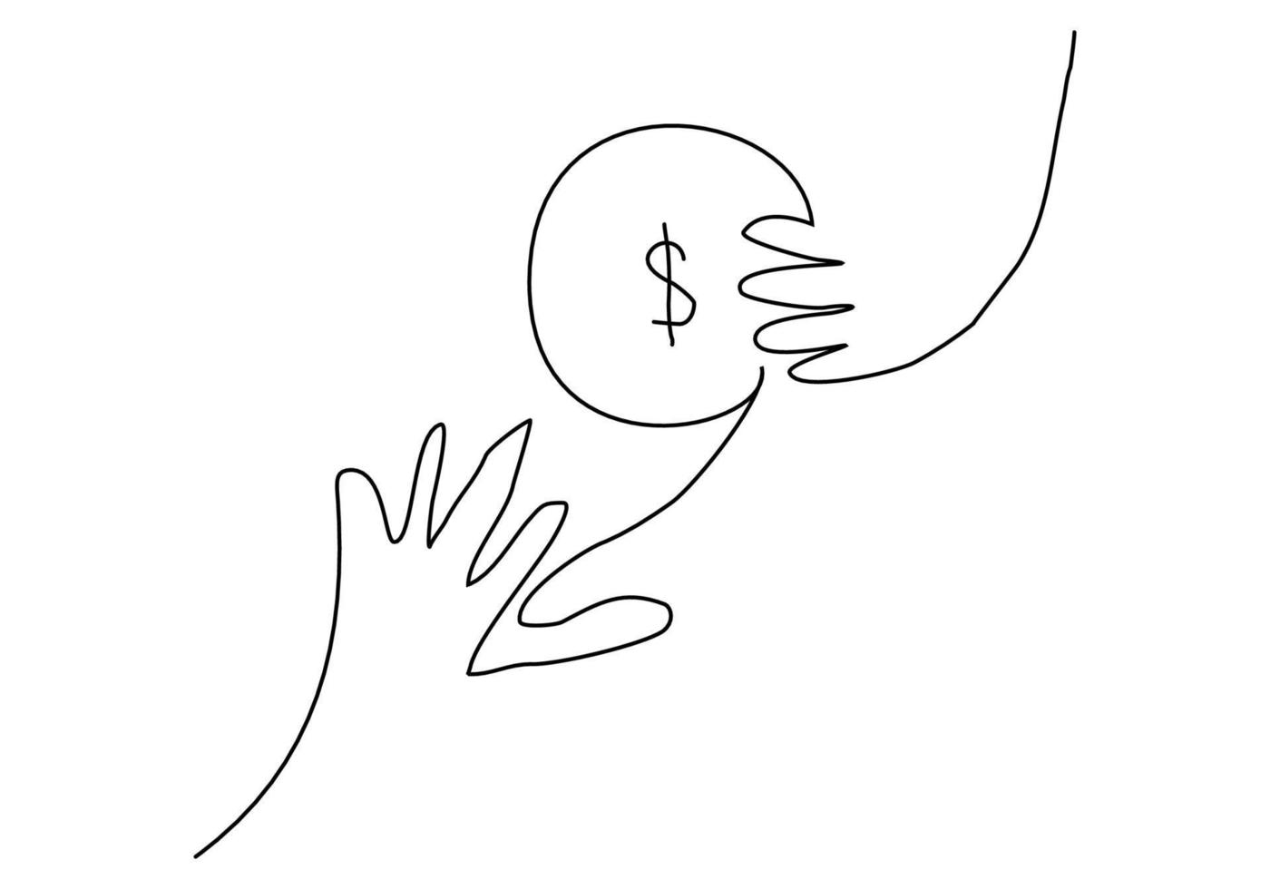 Hand drawn one line of season of giving hand give money vector