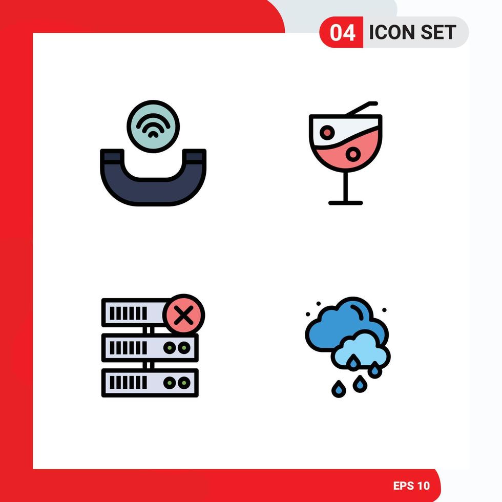 Pictogram Set of 4 Simple Filledline Flat Colors of call cloud fruit juice database weather Editable Vector Design Elements