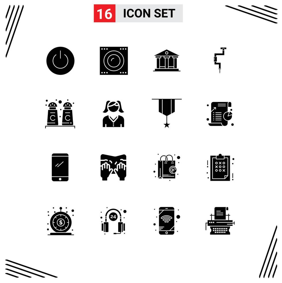 Solid Glyph Pack of 16 Universal Symbols of cinnamon tool technology tool drill Editable Vector Design Elements