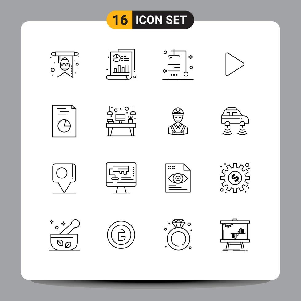 Outline Pack of 16 Universal Symbols of desk hands travel analytics play Editable Vector Design Elements