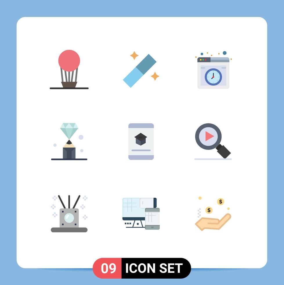 Universal Icon Symbols Group of 9 Modern Flat Colors of education book internet value jewel Editable Vector Design Elements