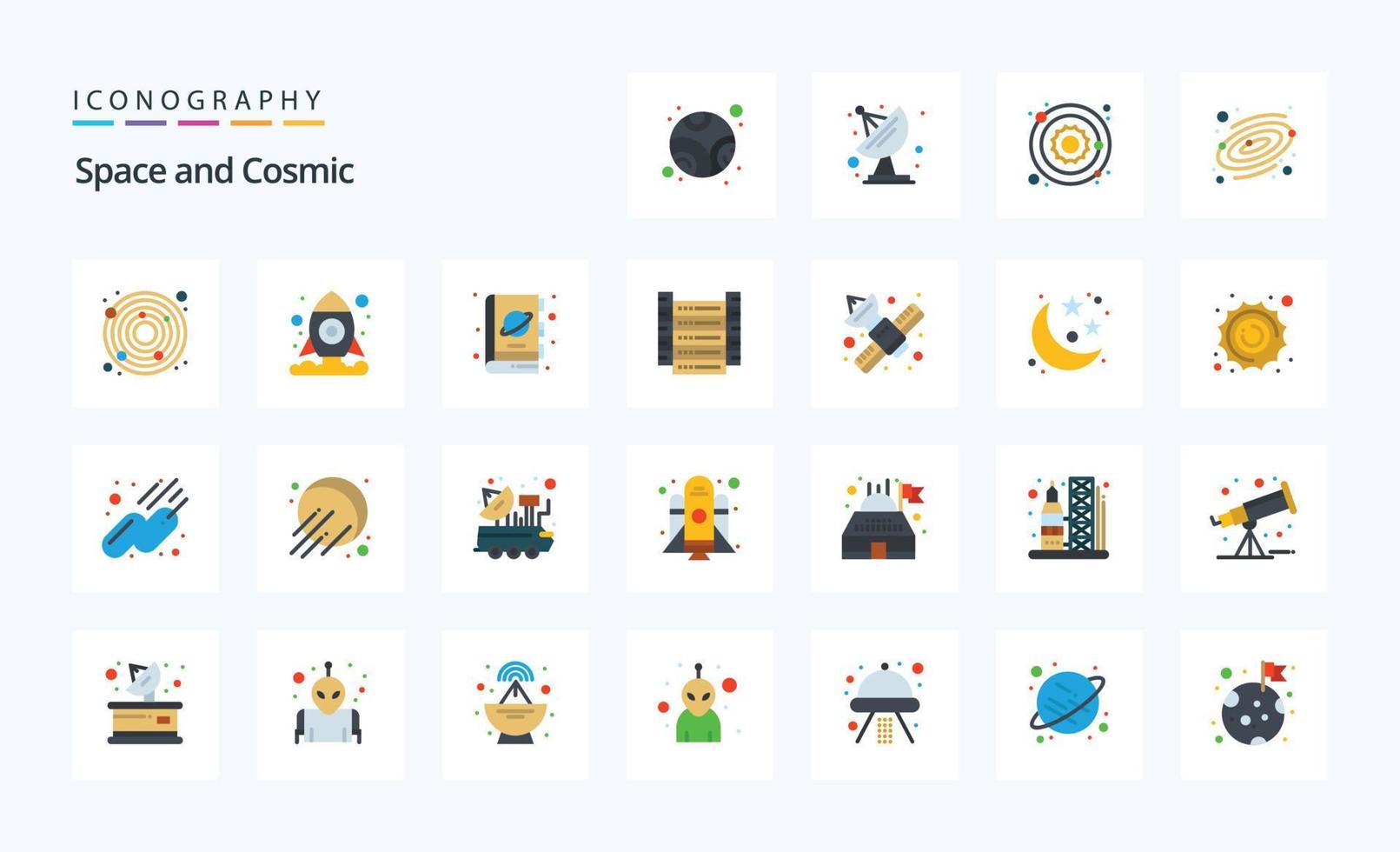 25 Space Flat color icon pack vector