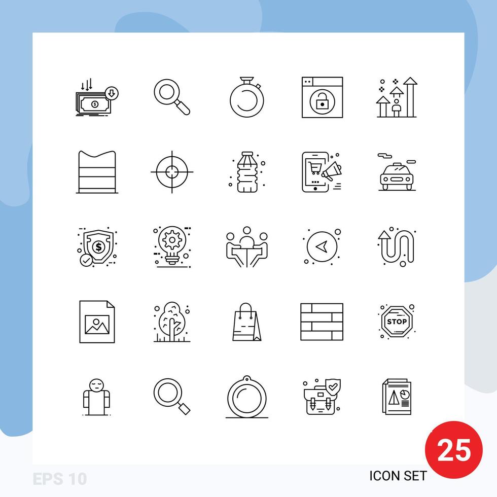 Mobile Interface Line Set of 25 Pictograms of unlock design find web timer Editable Vector Design Elements